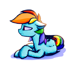 Size: 1200x1200 | Tagged: safe, artist:o0o-bittersweet-o0o, character:rainbow dash, species:pegasus, species:pony, bored, crossed hooves, female, looking away, lying down, sad, sketch, solo