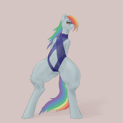 Size: 900x900 | Tagged: safe, artist:august, character:rainbow dash, clothing, female, navel cutout, one-piece swimsuit, semi-anthro, solo, swimsuit