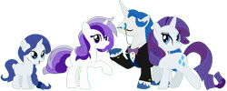 Size: 1166x468 | Tagged: safe, artist:margaretlovez, base used, character:fancypants, character:rarity, oc, oc:amethyst aurora, oc:tourmaline, parent:fancypants, parent:rarity, parents:raripants, species:pony, species:unicorn, ship:raripants, blank flank, family, female, filly, male, mare, offspring, shipping, simple background, straight, transparent background