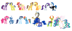 Size: 3528x1508 | Tagged: safe, artist:roseprincessmitia, character:applejack, character:big mcintosh, character:caramel, character:comet tail, character:discord, character:fancypants, character:fluttershy, character:pinkie pie, character:pokey pierce, character:princess celestia, character:princess luna, character:rainbow dash, character:rarity, character:soarin', character:thorax, character:twilight sparkle, character:twilight sparkle (alicorn), species:alicorn, species:changeling, species:pony, species:reformed changeling, ship:carajack, ship:cometlight, ship:fluttermac, ship:lunacord, ship:pokeypie, ship:raripants, ship:soarindash, ship:thoralestia, female, male, new crown, shipping, simple background, straight, white background