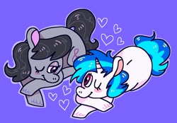 Size: 1280x893 | Tagged: safe, artist:swineburst, character:dj pon-3, character:octavia melody, character:vinyl scratch, ship:scratchtavia, female, heart, lesbian, one eye closed, shipping