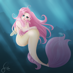 Size: 4000x4000 | Tagged: safe, artist:srtagiuu, character:fluttershy, species:human, female, fin wings, humanized, mermaid, mermaidized, solo, species swap, winged humanization, wings