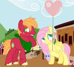 Size: 1024x928 | Tagged: safe, artist:firefox238, base used, character:big mcintosh, character:fluttershy, ship:fluttermac, balloon, blushing, female, heart shaped, male, shipping, straight