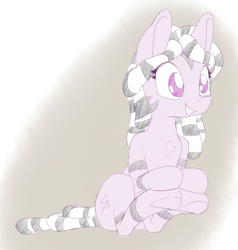 Size: 1015x1066 | Tagged: safe, artist:firecracker, oc, oc:zala, species:zebra, cute, female, filly, holding hooves, sitting, smiling