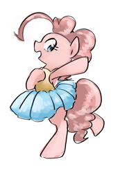 Size: 588x850 | Tagged: safe, artist:tomitake, character:pinkie pie, species:earth pony, species:pony, clothing, cute, diapinkes, female, mare, open mouth, simple background, skirt, solo, white background