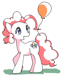 Size: 1403x1646 | Tagged: safe, artist:tomitake, character:pinkie pie, species:earth pony, species:pony, balloon, female, mare, open mouth, simple background, solo, white background
