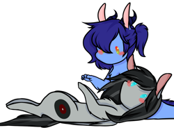 Size: 1186x888 | Tagged: source needed, safe, artist:fishtoonz, oc, oc only, oc:blue sea, oc:dusty records, species:pony, chibi, dragon hybrid, female, hooves, horns, hybrid, lineart, male, mare, oc x oc, paws, shipping, simple background, straight, transparent background, water dragon