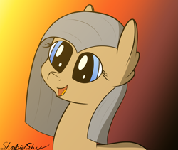Size: 3999x3369 | Tagged: safe, artist:shobieshy, oc, oc only, oc:golden draw, species:earth pony, species:pony, ear fluff, female, gradient background, happy, looking at something, mare, open mouth, simple background, smiling, solo