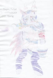 Size: 1520x2228 | Tagged: safe, artist:deluxeflame, character:twilight sparkle, species:alicorn, species:pony, bipedal, clothing, colored pencil drawing, cosplay, costume, female, levitation, magic, solo, telekinesis, traditional art, wing extensions, xayah