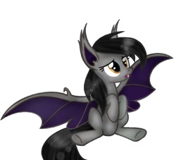 Size: 938x851 | Tagged: safe, artist:grimm821525, oc, oc:soprano, species:bat pony, species:pony, fangs, female, mare, simple background, sitting, solo, white background
