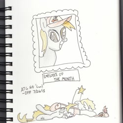 Size: 2000x2000 | Tagged: safe, artist:deluxeflame, character:derpy hooves, newbie artist training grounds, atg 2018, award, beaten up, lying down, mailpony, on fire, traditional art