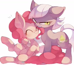 Size: 1700x1500 | Tagged: safe, artist:masa_0006, character:limestone pie, character:pinkie pie, species:earth pony, species:pony, big sister, cute, duo, eyes closed, female, glare, mare, pie sisters, siblings, sisters, smiling