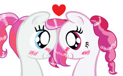 Size: 898x558 | Tagged: safe, artist:batmanbrony, artist:mainfluttershy, base used, character:diamond rose, character:plumsweet, cupcakes hd, female, lesbian, looking into each others eyes, ms paint, plumond, shipping