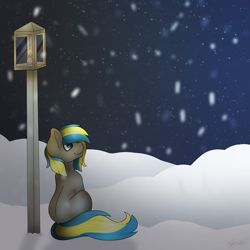 Size: 3600x3600 | Tagged: safe, artist:melonzy, oc, oc only, oc:fizzygreen, species:pony, species:unicorn, back, blue, blue eyes, cold, dark, equine, fire, gray, gray coat, happy, lantern, looking at the sky, looking up, male, night, night sky, nudity, outdoors, plot, sitting, sky, smiling, snow, snowfall, solo, stallion, stars, white, yellow