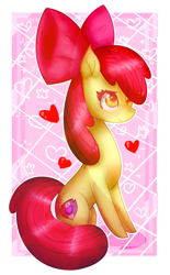 Size: 2408x3872 | Tagged: safe, artist:dashkatortik12222222, artist:vallary-rainbow, character:apple bloom, species:earth pony, species:pony, bow, collaboration, female, filly, heart, solo