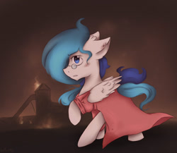 Size: 1024x888 | Tagged: safe, artist:tavifly, oc, species:pegasus, species:pony, blue eyes, clothing, dress, fire, glasses, injured, medic, red dress, team fortress 2, two toned mane, two toned tail