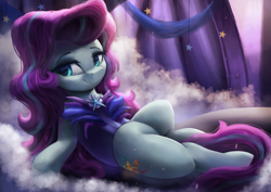Size: 3600x2550 | Tagged: safe, artist:vanillaghosties, character:coloratura, species:earth pony, species:pony, newbie artist training grounds, atg 2018, clothing, female, high res, looking at you, mare, rarabetes, scenery, solo, stage