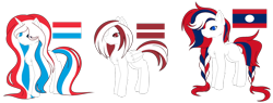 Size: 1024x391 | Tagged: safe, artist:cosmicwitchadopts, species:earth pony, species:pegasus, species:pony, species:unicorn, nation ponies, female, laos, latvia, luxembourg, mare, ponified, simple background, transparent background