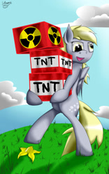 Size: 707x1131 | Tagged: safe, artist:unnop64, character:derpy hooves, species:pegasus, species:pony, banana peel, explosives, female, mare, minecraft, nuclear weapon, this will end in tears, tnt