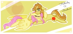 Size: 1740x824 | Tagged: safe, artist:sirena-flitter, character:braeburn, character:fluttershy, ship:braeshy, female, male, shipping, straight