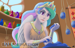 Size: 4522x2926 | Tagged: safe, artist:bananimationofficial, character:princess celestia, species:human, clothing, crown, dress, elf ears, female, humanized, jewelry, regalia, solo, winged humanization, wings
