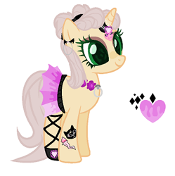 Size: 365x366 | Tagged: safe, artist:bluemoondiancie, artist:lavaroses, artist:melodysweetheart, base used, oc, oc only, oc:pastel goth (ice1517), parent:lily lace, parent:sunshine smiles, parents:sunlace, species:pony, species:unicorn, icey-verse, choker, clothing, ear piercing, earring, female, fishnets, goth, heart, horn ring, jewelry, magical lesbian spawn, mare, miniskirt, offspring, pastel goth, piercing, shoes, simple background, skirt, solo, tattoo, white background