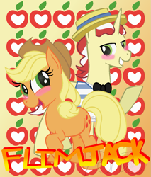 Size: 1039x1221 | Tagged: safe, artist:mylittlepon3lov3, character:applejack, character:flim, species:pony, ship:flimjack, female, male, shipping, straight