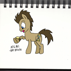 Size: 2000x2000 | Tagged: safe, artist:deluxeflame, edit, character:doctor whooves, character:time turner, newbie artist training grounds, atg 2018, digitally colored, frozen, shocked, traditional art, watch