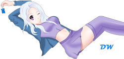 Size: 2000x957 | Tagged: safe, artist:darkwolfmx, character:trixie, species:human, my little pony:equestria girls, belly button, clothing, cute, diatrixes, female, human coloration, humanized, jacket, midriff, miniskirt, moe, one eye closed, shirt, short shirt, simple background, skirt, socks, solo, stockings, thigh highs, thighs, transparent background, ursa minor, wink
