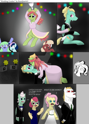 Size: 1024x1434 | Tagged: safe, artist:rosequartz1, character:bulk biceps, character:fluttershy, character:gentle breeze, character:posey shy, character:tree hugger, character:zephyr breeze, ship:flutterbulk, alternate hairstyle, bouquet, comic, female, fluttershy's parents, funny, male, marriage, shipping, straight, wedding, zephyrhugger