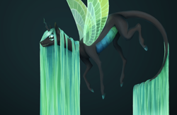 Size: 3844x2500 | Tagged: safe, artist:eugenchen, character:queen chrysalis, species:changeling, changeling queen, female, flying, gradient background, long hair, long tail, multiple eyes, solo