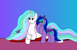 Size: 5000x3269 | Tagged: safe, artist:northern-frost, character:princess celestia, oc, oc:ivy mist, oc:northern frost, species:alicorn, species:bat pony, species:pony, female, sitting, smiling, tongue out
