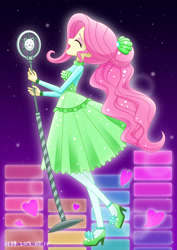 Size: 2430x3439 | Tagged: safe, artist:liu ting, character:fluttershy, episode:so much more to me, g4, my little pony: equestria girls, my little pony:equestria girls, clothing, dress, eyes closed, female, high heels, microphone, shoes, singing, smiling, solo