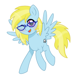 Size: 3078x3132 | Tagged: safe, artist:superanina, oc, oc only, oc:cloud cuddler, species:pegasus, species:pony, blushing, cute, cutie mark, female, flying, glasses, mouse cursor, one eye closed, open mouth, simple background, solo, transparent background