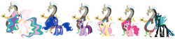 Size: 3961x893 | Tagged: safe, artist:roseprincessmitia, character:discord, character:fluttershy, character:pinkie pie, character:princess celestia, character:princess luna, character:queen chrysalis, character:twilight sparkle, character:twilight sparkle (alicorn), species:alicorn, species:pony, ship:discolight, ship:discolis, ship:discopie, ship:discoshy, ship:dislestia, ship:lunacord, discord gets all the alicorns, discord gets all the mares, discord gets all the waifus, discoshylestia, discoshylestialight, discoshylight, female, male, shipping, stock vector, straight