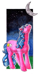 Size: 439x800 | Tagged: safe, artist:lazyjenny, g1, looking up, moon, night, sparkle pony, stardancer, stargazing, traditional art