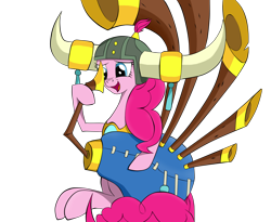 Size: 1850x1520 | Tagged: safe, artist:dualtry, character:pinkie pie, species:earth pony, species:pony, episode:yakity-sax, g4, my little pony: friendship is magic, female, helmet, honorary yak horns, horned helmet, mare, open mouth, simple background, solo, transparent background, viking helmet, yovidaphone