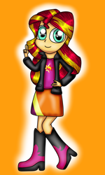 Size: 1500x2500 | Tagged: safe, artist:artistathefilly, character:sunset shimmer, species:human, my little pony:equestria girls, female, happy, looking at camera, looking at you, peace sign, simple background, smiling, solo, standing
