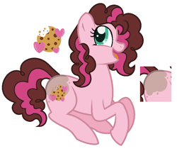 Size: 920x782 | Tagged: safe, artist:geekcoffee, artist:mplbasemaker33, base used, oc, oc only, oc:cookie rose, parent:cheese sandwich, parent:pinkie pie, parents:cheesepie, species:earth pony, species:pony, geekyverse, biography, cutie mark, digital art, female, looking up, mare, next generation, offspring, open mouth, simple background, solo, white background