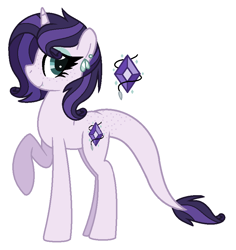 Size: 808x857 | Tagged: safe, artist:geekcoffee, artist:mplbasemaker33, base used, oc, oc only, oc:amethyst, parent:rarity, parent:spike, parents:sparity, species:dracony, species:pony, species:unicorn, geekyverse, biography, cutie mark, digital art, female, hybrid, interspecies offspring, mare, next generation, offspring, open mouth, simple background, smiling, solo, white background