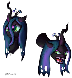Size: 1254x1360 | Tagged: safe, artist:tkitten16, character:queen chrysalis, species:changeling, bust, changeling queen, eye clipping through hair, fangs, female, signature, simple background, solo, transparent background