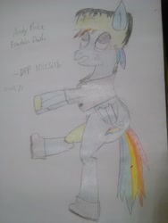 Size: 2448x3264 | Tagged: safe, artist:deluxeflame, character:rainbow dash, spoiler:comic71, andy price, clothing, colored pencil drawing, costume, frankenpony, halloween, halloween costume, traditional art