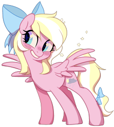 Size: 1420x1584 | Tagged: safe, artist:unichan, oc, oc only, oc:bay breeze, species:pegasus, species:pony, blushing, bow, cute, female, hair bow, happy, mare, simple background, smiling, solo, spread wings, tail bow, transparent background, wings, ych result