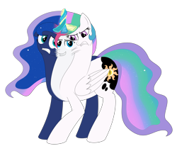 Size: 2342x2000 | Tagged: safe, artist:mlpconjoinment, character:princess celestia, character:princess luna, oc, oc:vocal love, species:alicorn, species:pony, abomination, bad touch, body horror, conjoined, conjoined by horn, looking at each other, magic, molestation, multiple heads, personal space invasion, this will end in jail time, three heads, wat, what has magic done, what has science done, xk-class end-of-the-world scenario