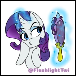 Size: 768x768 | Tagged: safe, artist:flashlighttwi, character:rarity, species:pony, species:unicorn, 30 minute art challenge, cute, female, magic, mare, mirror, simple background, solo, white background