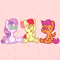 Size: 1050x1050 | Tagged: safe, artist:dubiousdummy, character:apple bloom, character:scootaloo, character:sweetie belle, species:earth pony, species:pegasus, species:pony, species:unicorn, cute, cutie mark crusaders, female, silly