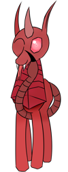 Size: 1200x3000 | Tagged: safe, artist:tazool, oc, oc only, oc:tazool, species:changeling, 2019 community collab, derpibooru community collaboration, carapace, changeling oc, fangs, horn, long ears, looking at you, male, one eye closed, playful, red changeling, red eyes, scorpion, scorpion changeling, scorpion tail, simple background, skorperus, solo, standing, stinger, tongue out, transparent background, wink