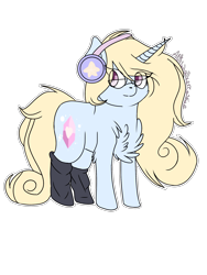 Size: 1800x2400 | Tagged: safe, artist:antiwalkercassie, oc, oc:love shield twinkle, species:pony, species:unicorn, clothing, female, glasses, headphones, mare, simple background, socks, solo, transparent background