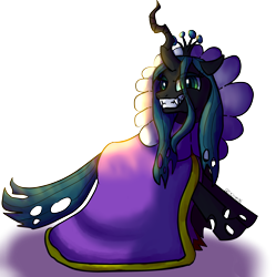 Size: 2940x2950 | Tagged: safe, artist:tkitten16, character:queen chrysalis, species:changeling, cackletta, clothing, crossover, eye clipping through hair, female, mario and luigi, simple background, smiling, solo, transparent background