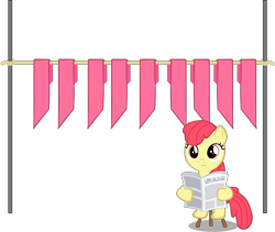 Size: 3200x2706 | Tagged: safe, artist:rhubarb-leaf, edit, editor:slayerbvc, character:apple bloom, species:earth pony, species:pony, accessory-less edit, apple bloom's bow, bow, clothes line, drying, female, filly, hair bow, laundry, looking at you, newspaper, reading, rope, sitting, solo, stool, vector, vector edit